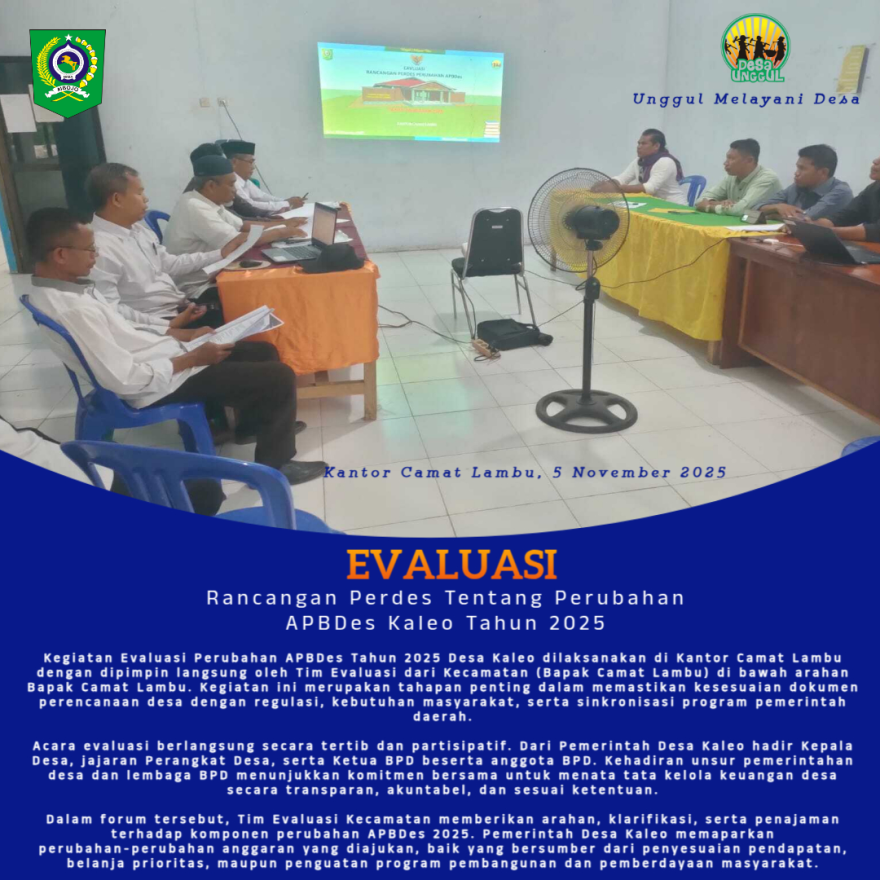 Pemerintah Kecamatan Lambu Lakukan Evaluasi Perdes Perubahan APBDes Desa Kaleo Tahun 2025