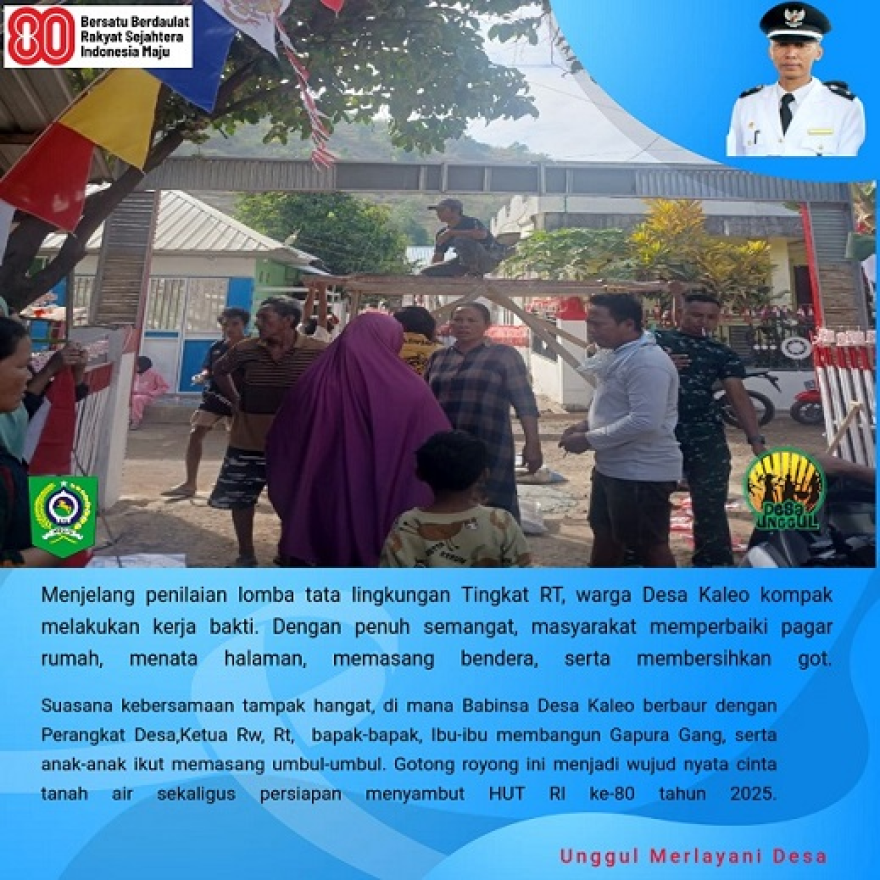 "HUT RI ke-80: Babinsa dan Warga Kaleo Bahu-Membahu Tata Lingkungan"